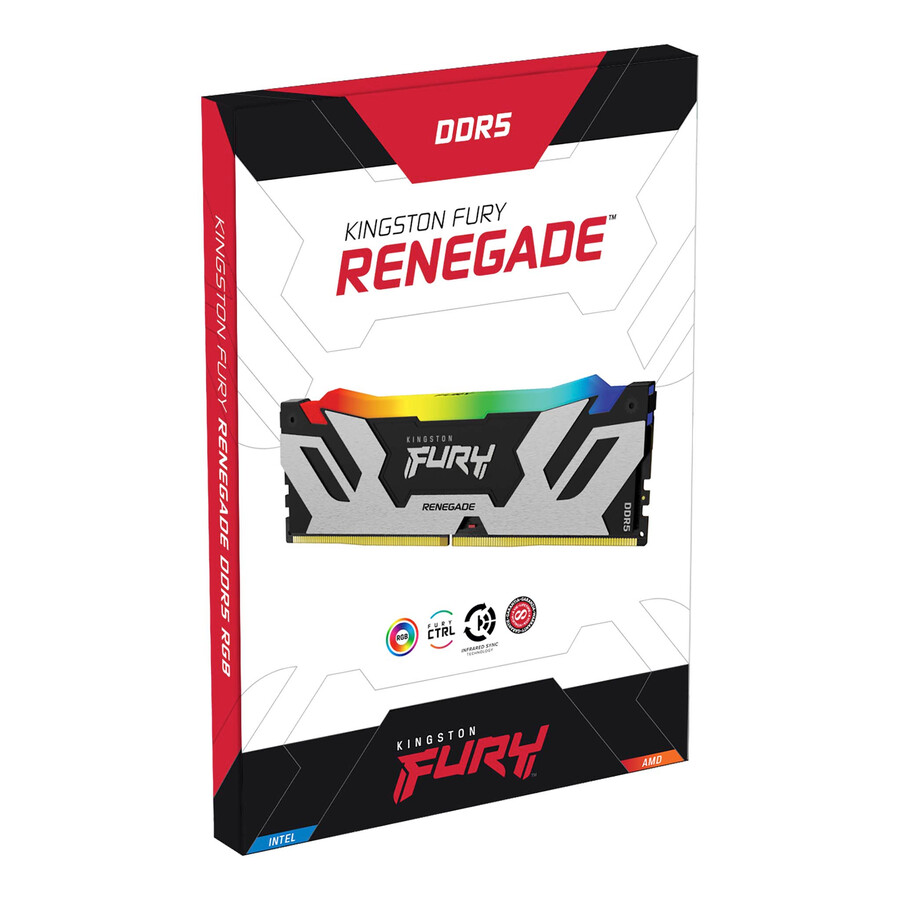 paměť kingston fury renegade ddr5 rgb - typ modulu = udimm rychlost = 7200 mts celková kapacita sada = 48 gb sada = sada 2 dramů hustota bitů = 24 gb barva bitů = černá