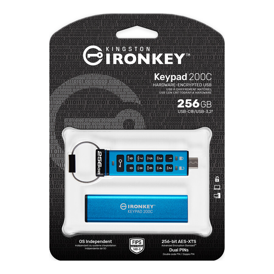 usb flash disk kingston ironkey keypad řady 200 - kapacita=16gb konektor=usb-c