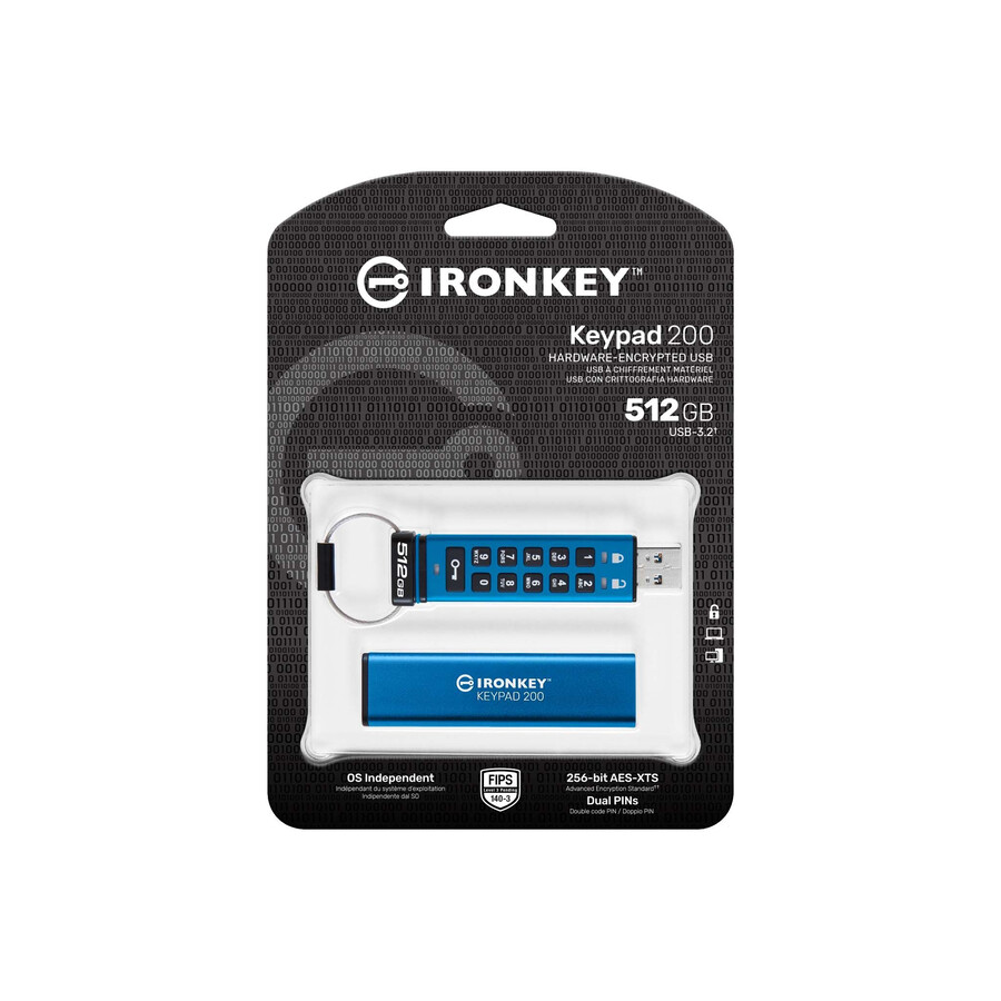 usb flash disk kingston ironkey keypad řady 200 - kapacita=16gb konektor=usb-c