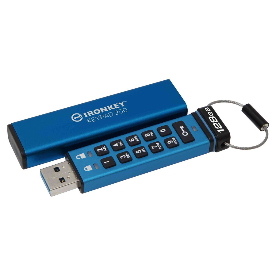 usb flash disk kingston ironkey keypad řady 200 - kapacita=128gb konektor=usb-a