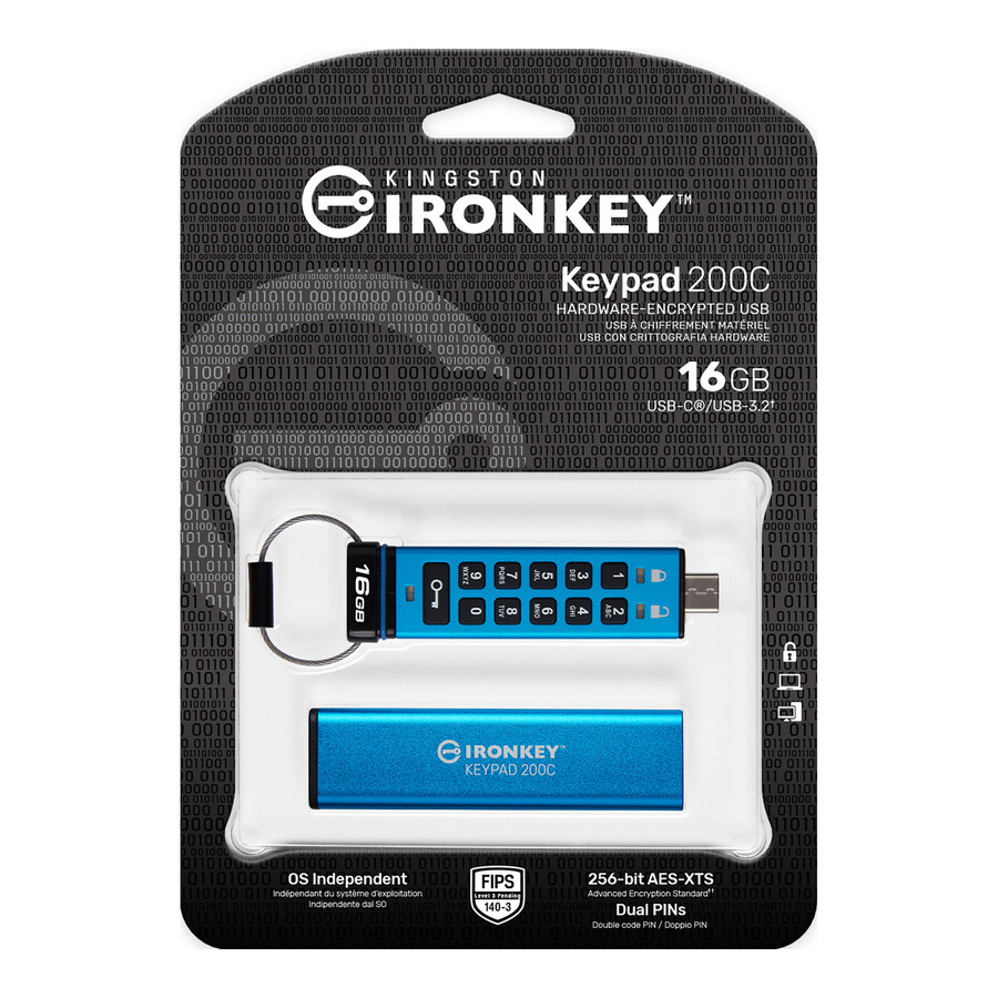 usb flash disk kingston ironkey keypad řady 200 - kapacita=128gb konektor=usb-a