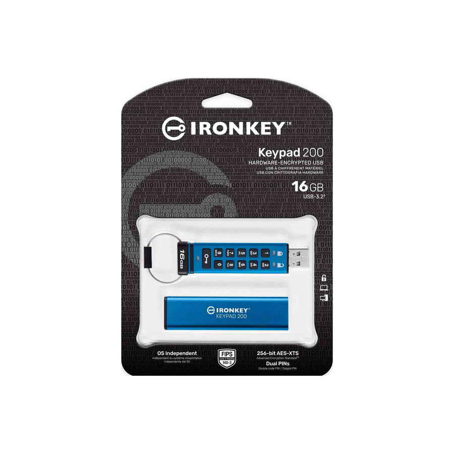 usb flash disk kingston ironkey keypad řady 200 - kapacita=128gb konektor=usb-a