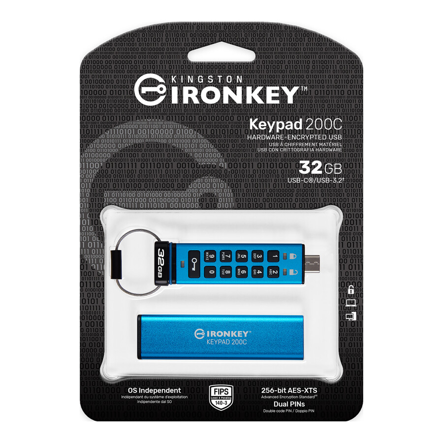 usb flash disk kingston ironkey keypad řady 200 - kapacita=128gb konektor=usb-a