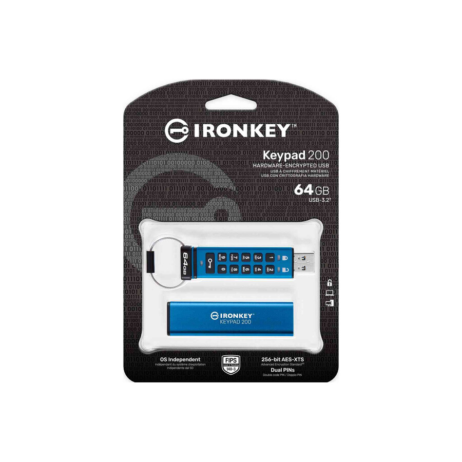 usb flash disk kingston ironkey keypad řady 200 - kapacita=256gb konektor=usb-c